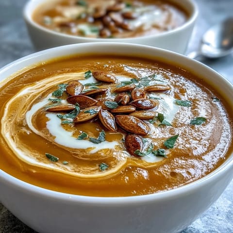 Autumnal butternut squash and apple soup, a smooth, comforting seasonal delight with spices.