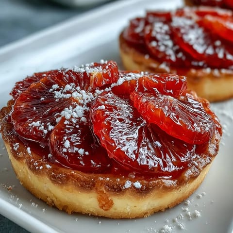 Freshly baked Blood Orange Tarts with crisp golden shells, silky vanilla custard, and vibrant, tangy blood orange slices ready to serve.
