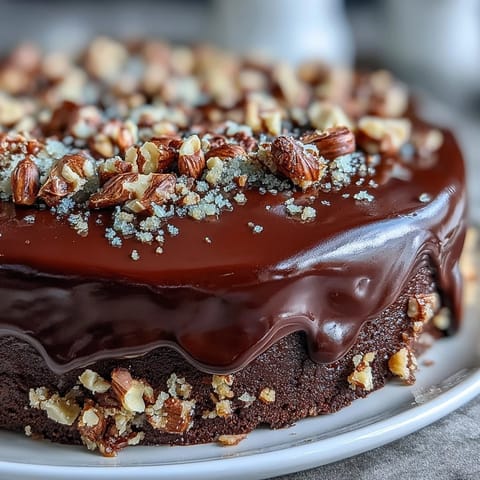 A slice of Chocolate Celebration Cake reveals moist layers, glossy ganache, and crunchy hazelnut praline, perfect for birthdays.  