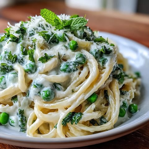 Bright Lemon Ricotta Pasta dish garnished with fresh mint and parmesan cheese.
