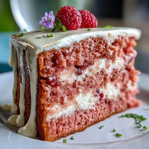 Luscious pink rosé velvet cake, sumptuously frosted and adorned with elegant gold drizzles.