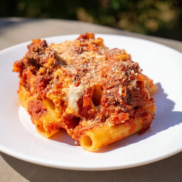 Golden-topped Baked Ziti with melted mozzarella, a comforting and easy family dinner.