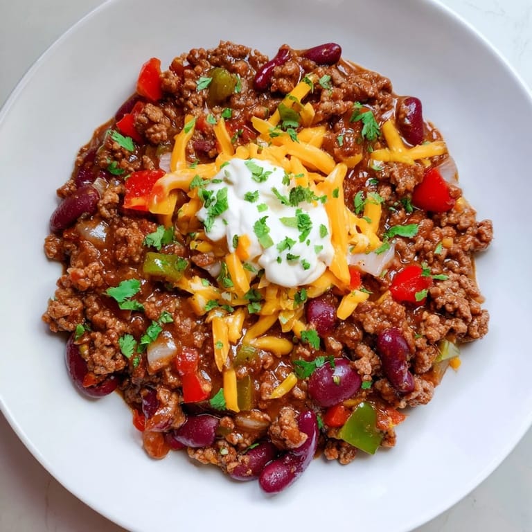 Garnished with fresh cilantro, a vibrant Chili con Carne promises a flavorful, spicy meal.
