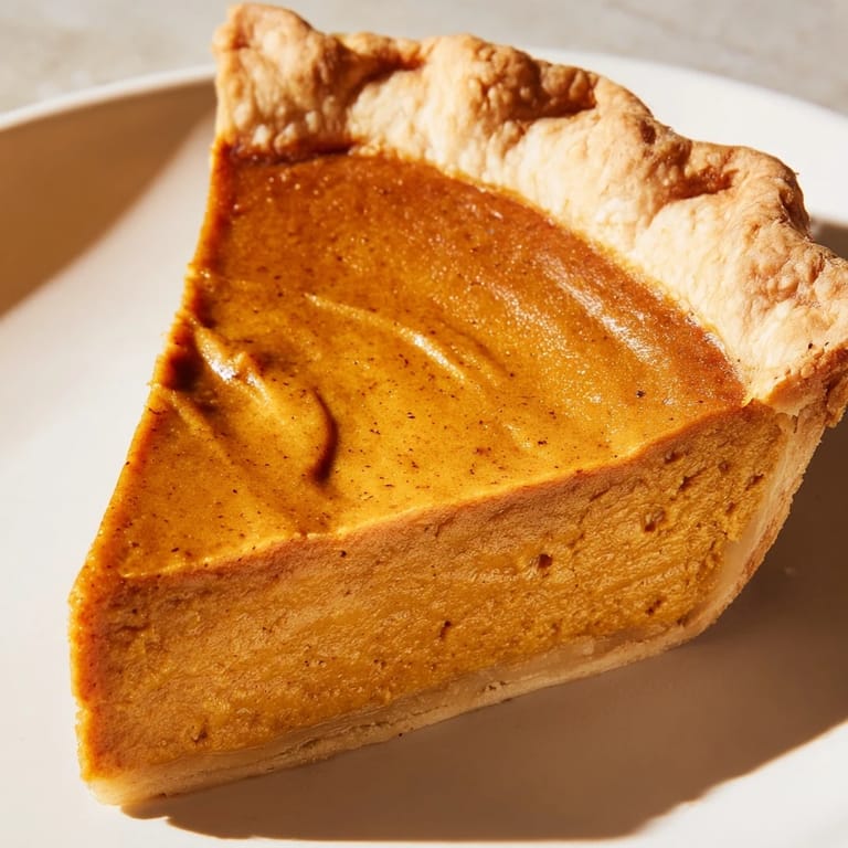 Warm and aromatic, a beautifully baked pumpkin pie fills a flaky crust, perfect for Thanksgiving.