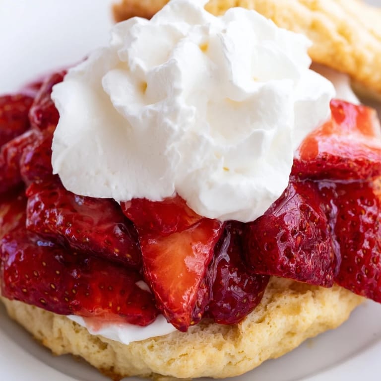 Sweet and juicy strawberries star in this homemade strawberry shortcake recipe, a perfect summer treat.