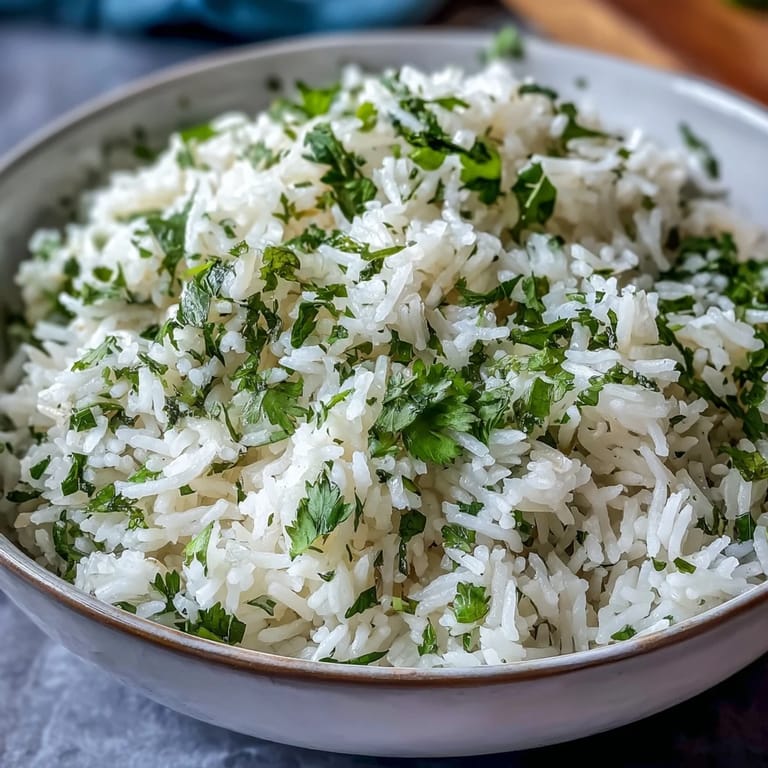 Steaming Cilantro Lime Rice paired with grilled chicken tacos, topped with avocado slices and a sprinkle of cotija cheese.