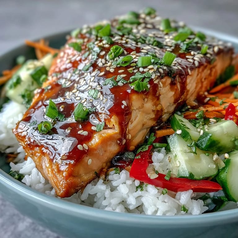 Healthy Asian-inspired salmon bowl with steamed rice, edamame, and bright lime wedges, garnished with scallions for a fresh serving suggestion.