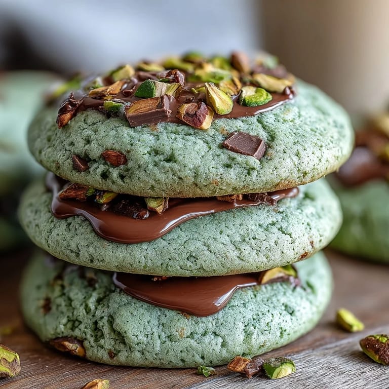 Soft and chewy pistachio cookies with a vibrant green color, studded with white chocolate chips for extra sweetness.