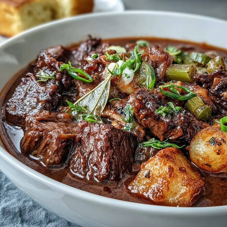 Rich Kentucky Derby Burgoo Stew, brimming with meats and hearty vegetables, ready to serve.