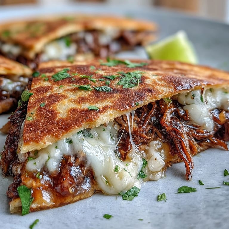 Cheesy, shredded beef birria quesadillas perfect for dipping into savory consommé.