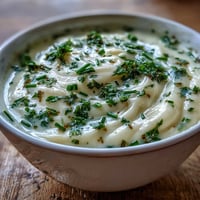Creamy Parsnip and Herb Soup, a velvety, golden bowl garnished with vibrant green herbs.