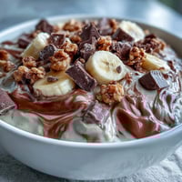 Chocolate Peanut Butter Smoothie Bowls topped with sliced bananas, chopped dark chocolate, and crunchy granola for a nutritious breakfast.