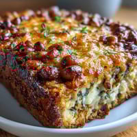 Golden brown and bubbling Hot Black-Eyed Pea Dip fresh from the oven, topped with melted cheddar and fresh green onions.