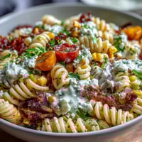 Zesty Elote Pasta Salad with creamy Cotija, chili, and lime, perfect for summer cookouts or as a vibrant side dish.  