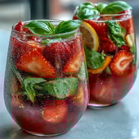 Strawberry Basil Sangria Mocktail with vibrant fruit slices and fresh basil in a clear pitcher, perfect for summer entertaining.