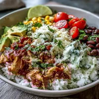 Salsa chicken bowls with shredded chicken, rice, black beans, and fresh avocado toppings. A colorful, easy meal for busy weeknights.
