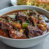 Hearty Kentucky Derby Burgoo Stew with tender meats and colorful vegetables, perfect for parties.