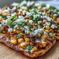 Cinco de Mayo Street Corn Flatbread bursting with charred corn and creamy cotija.