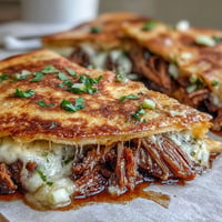 Golden fried Cinco de Mayo Birria Quesadillas served with rich consommé dip.